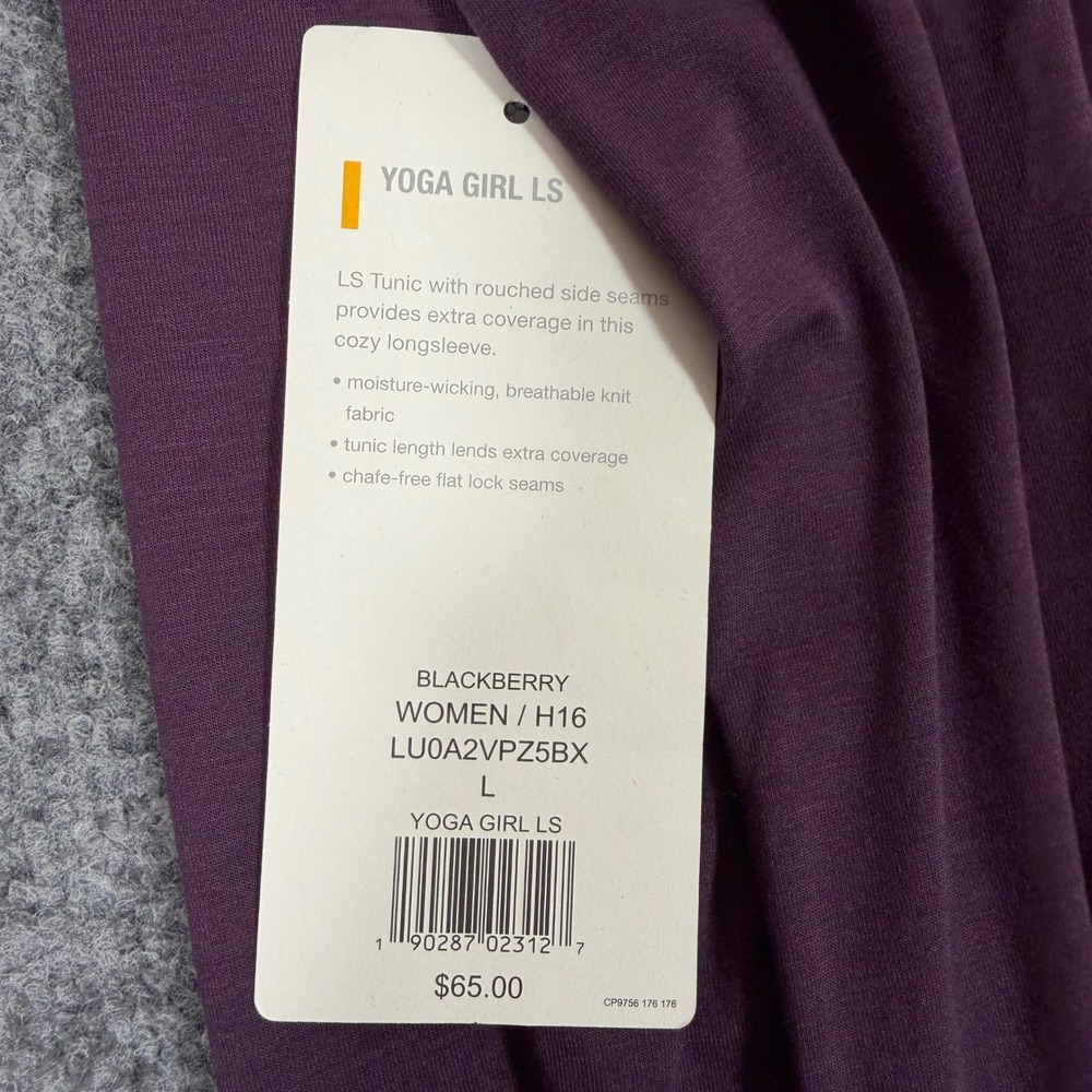 Lucy Yoga Girl LS Tunic Ruched Side Womens Large L Blackberry Purple NEW* - Picture 3 of 8